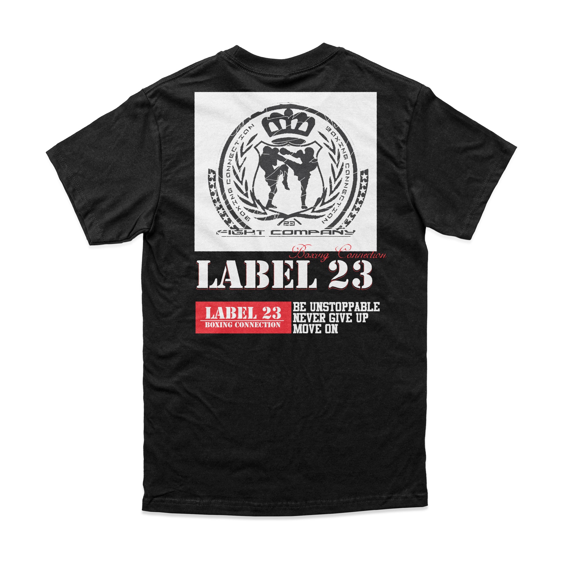 Herren T-Shirt ‚BCTA 2.0‘ von Label 23 – schwarzes Baumwoll-Shirt mit modernem Box-Print in Weiß für Streetwear, Gym und Alltag
