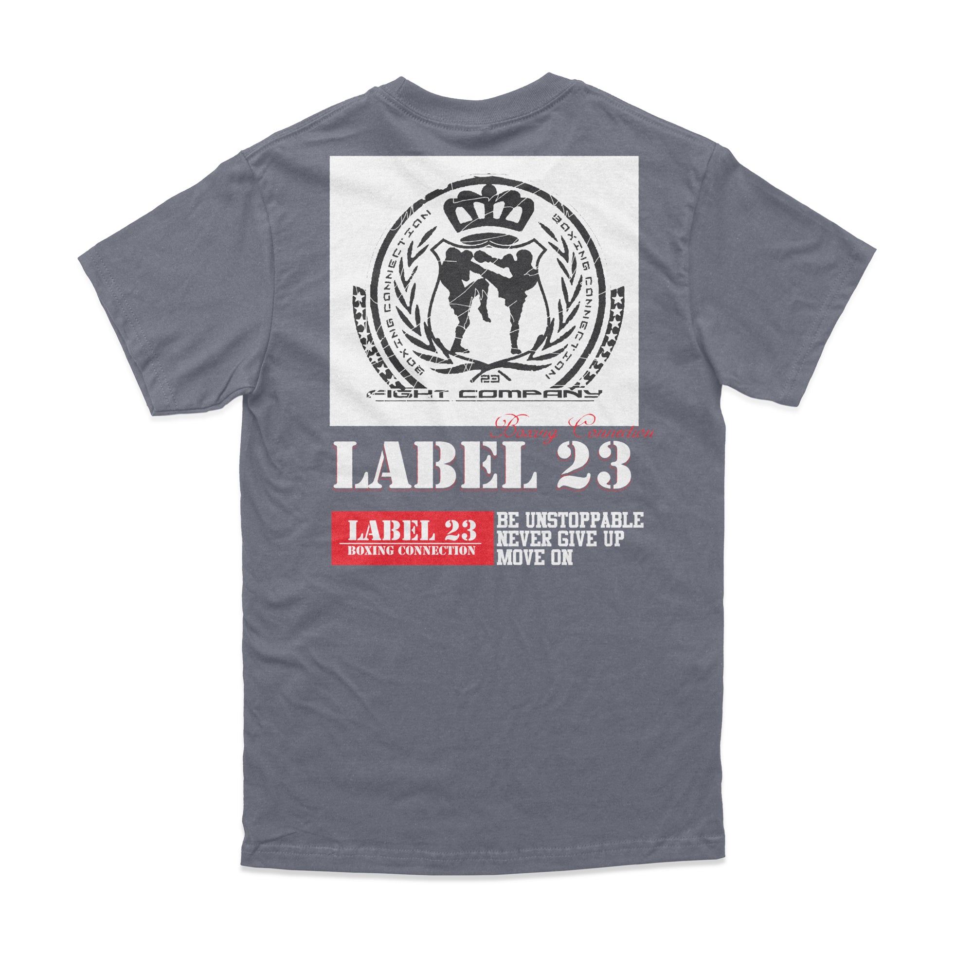 Herren T-Shirt ‚BCTA 2.0‘ von Label 23 – graues Baumwoll-Shirt mit Frontprint im sportlichen Boxstyle für Training und Streetwear
