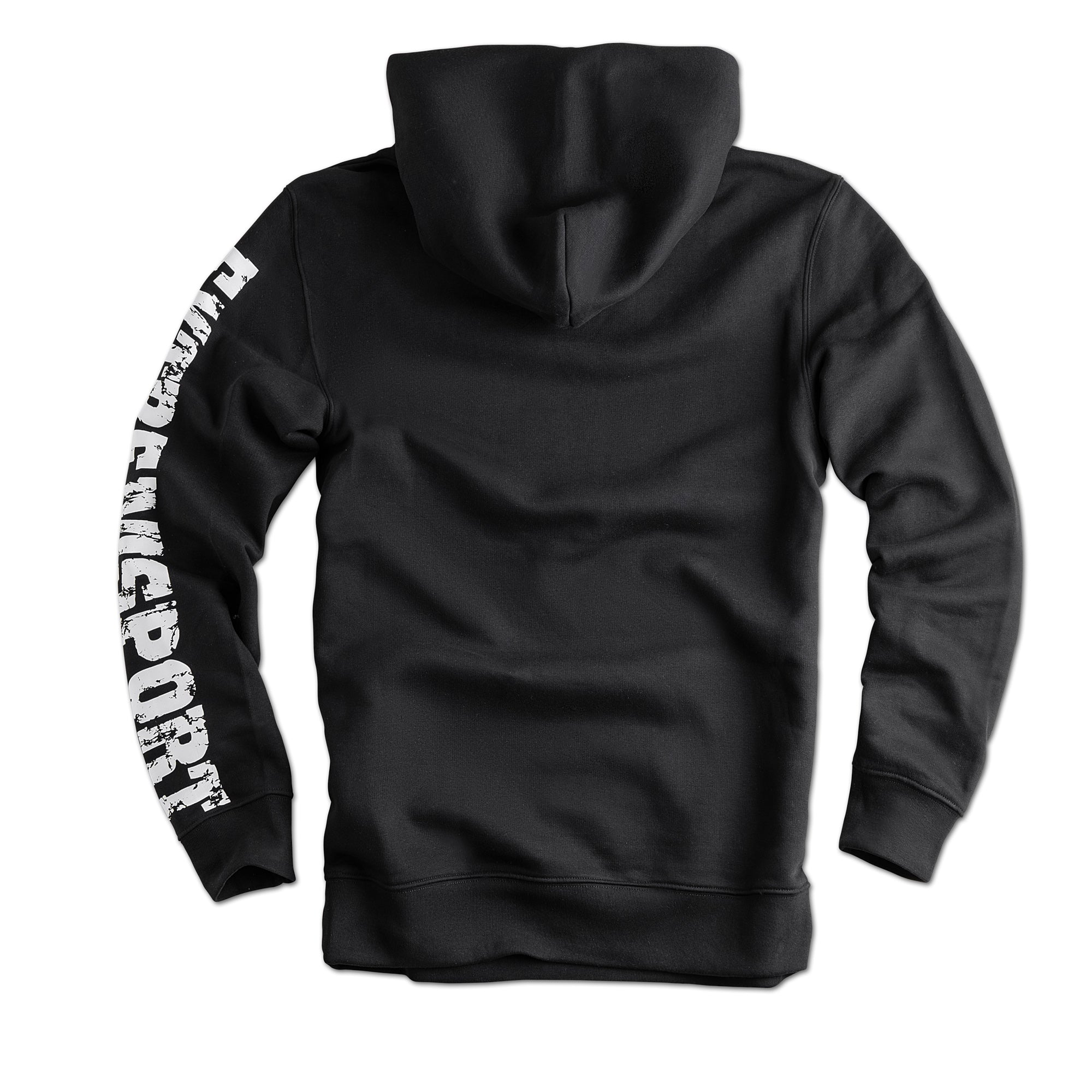 Label 23 Hoodie Extremsport in Schwarz – markanter Herren-Hoodie mit weißem Extremsport-Print, Kapuze mit Kordelzug und Kängurutasche, aus weicher Baumwollmischung, ideal für Sport und Streetwear.