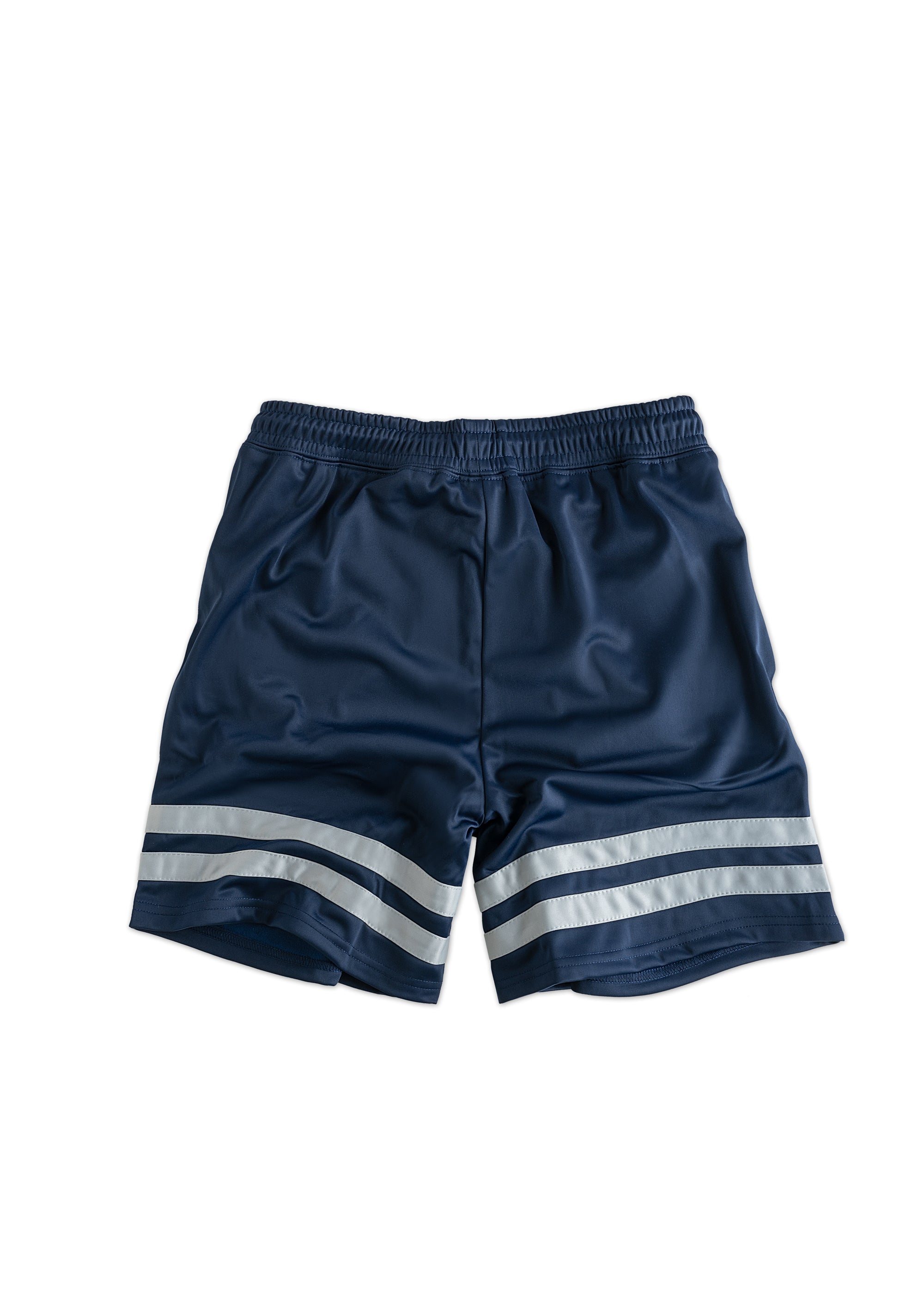 Label 23 Navyline Shorts in Dunkelblau – sportliche Herren-Shorts mit weißem Label-Print, elastischem Bund und bequemer Passform, ideal für Alltag, Gym und Freizeit.
