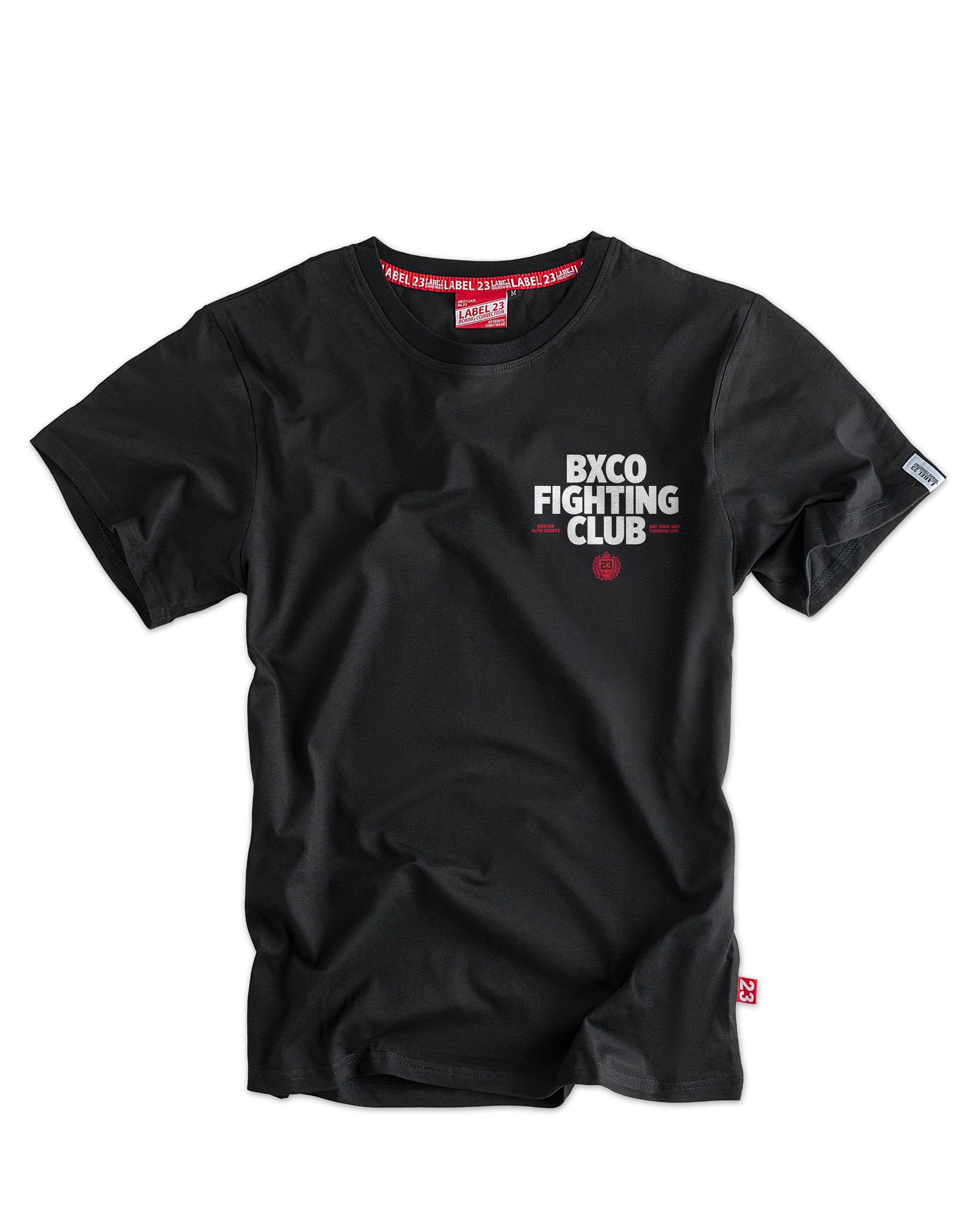 Herren T-Shirt ‚Never Out Of Season – Retro‘ von Label 23 – schwarzes Baumwoll-Shirt mit Vintage-Frontprint im sportlichen Boxstyle