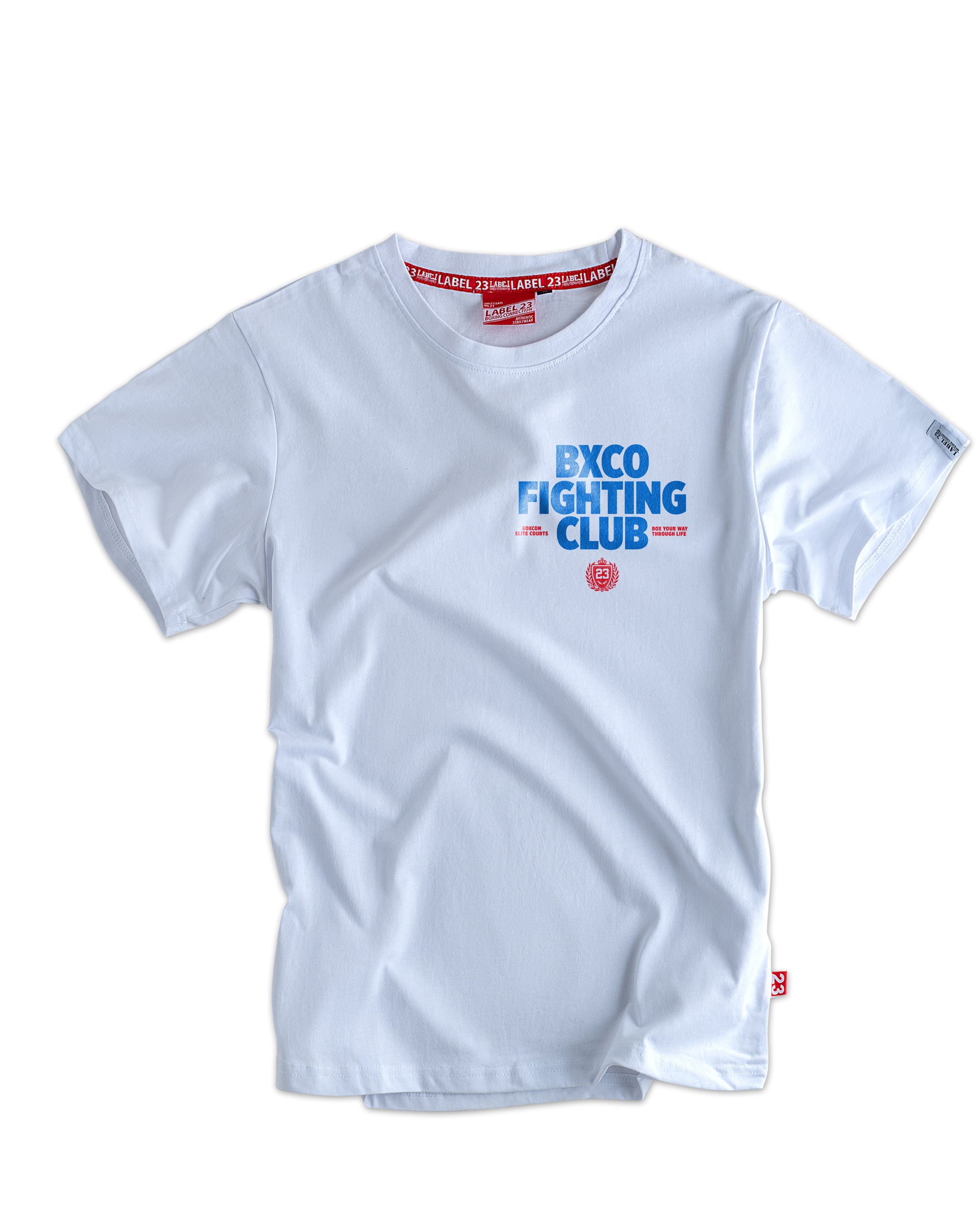 Herren T-Shirt ‚Never Out Of Season – Retro‘ von Label 23 – weißes Baumwoll-Shirt mit Vintage-Frontprint im sportlichen Boxstyle