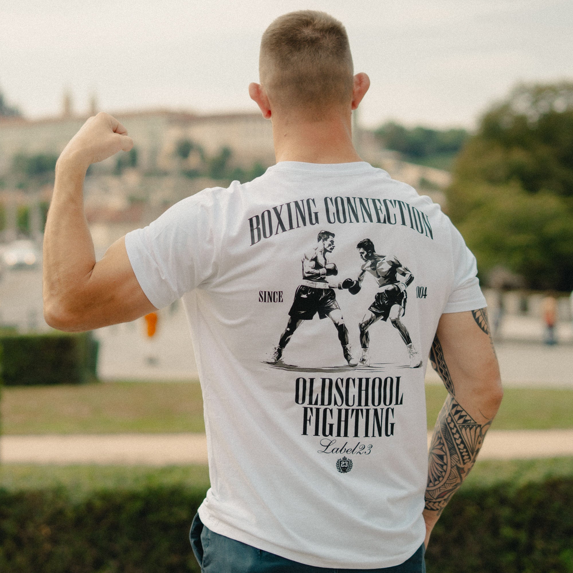 Männer T-Shirt Old school weiss von Label 23 – Rückansicht