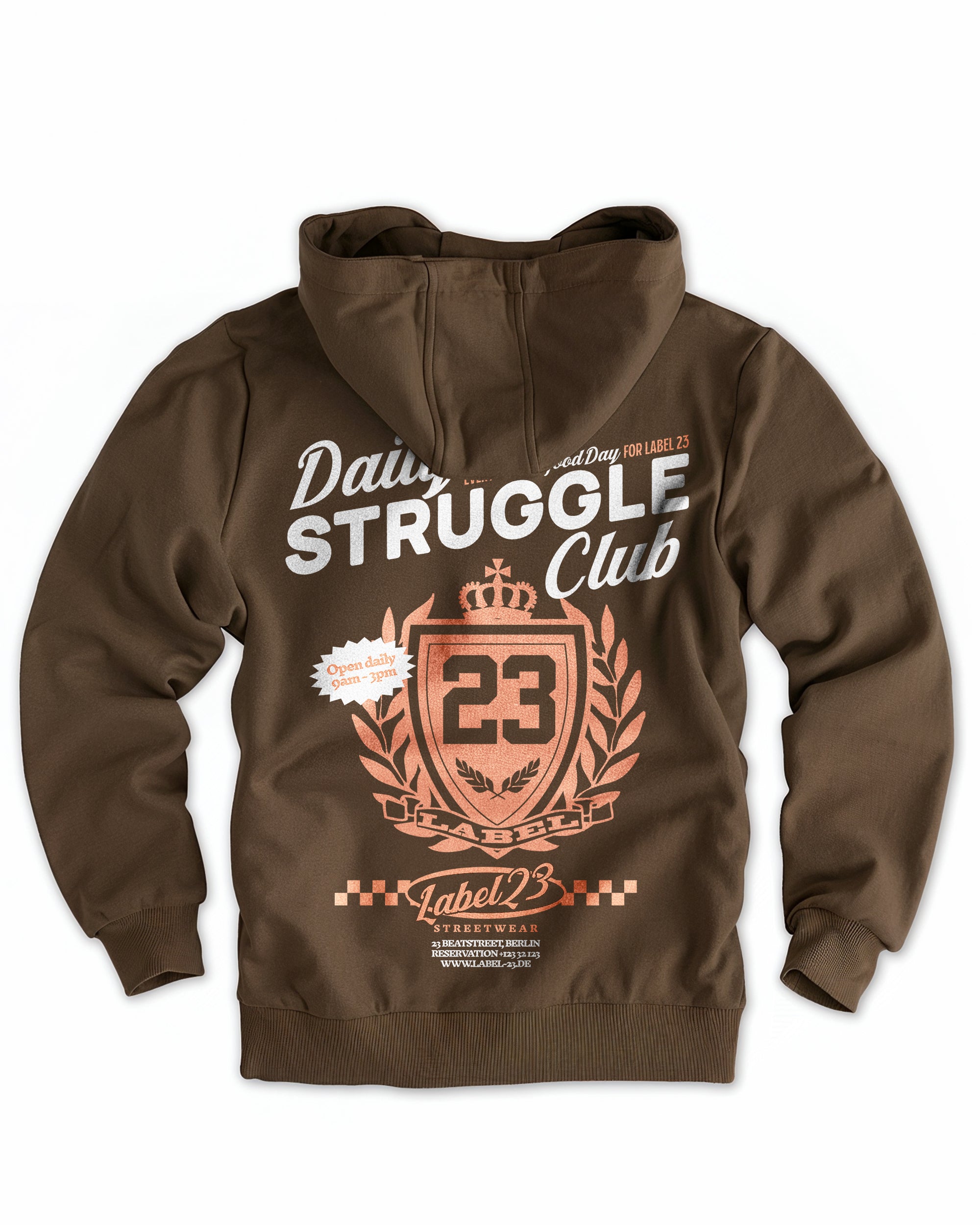 Frauen Cloud Fleece Hoodie „Daily Struggle" braun