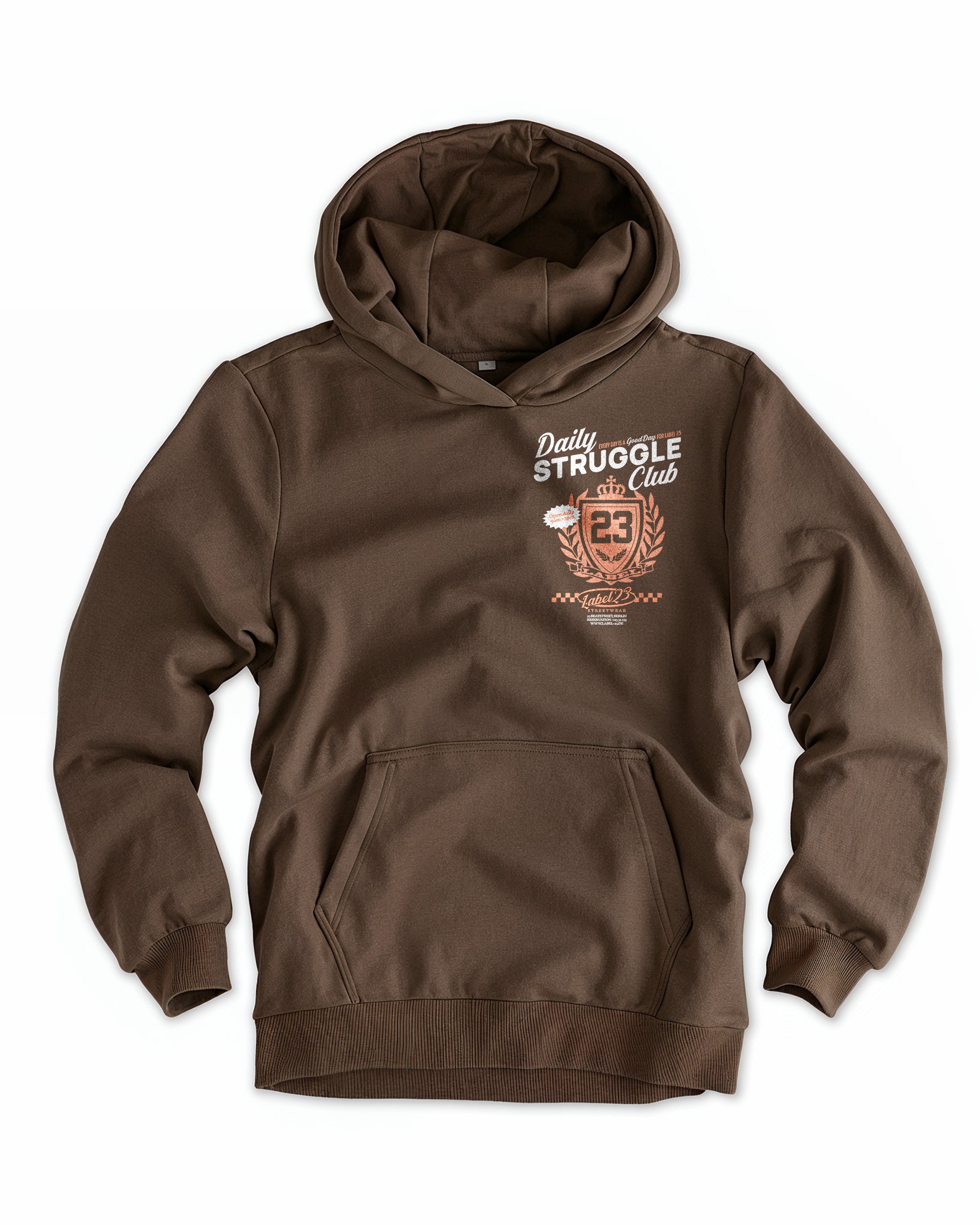 Frauen Cloud Fleece Hoodie „Daily Struggle" braun