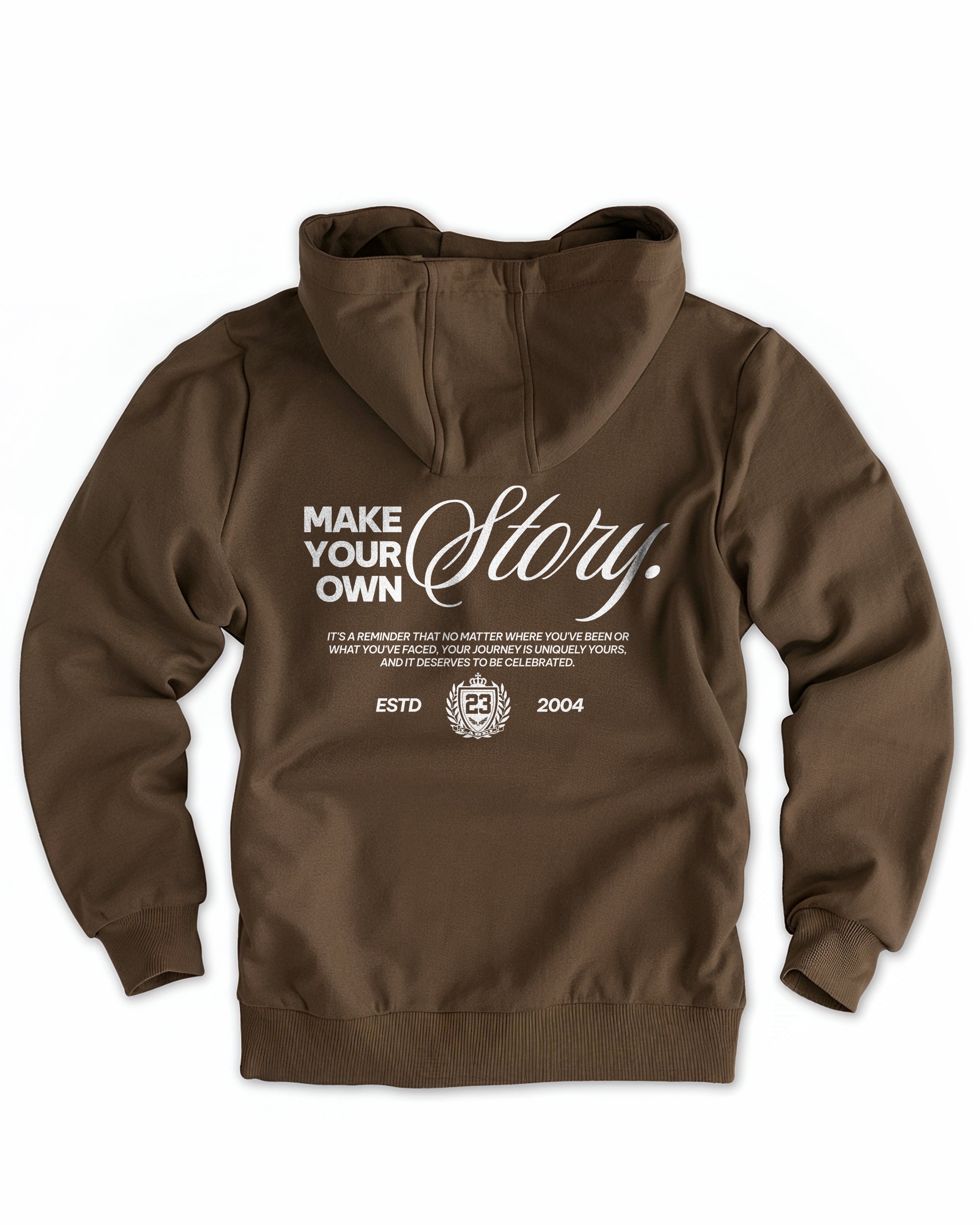 Frauen Cloud Fleece Hoodie „Make your own story" braun von Label 23 – Rückansicht
