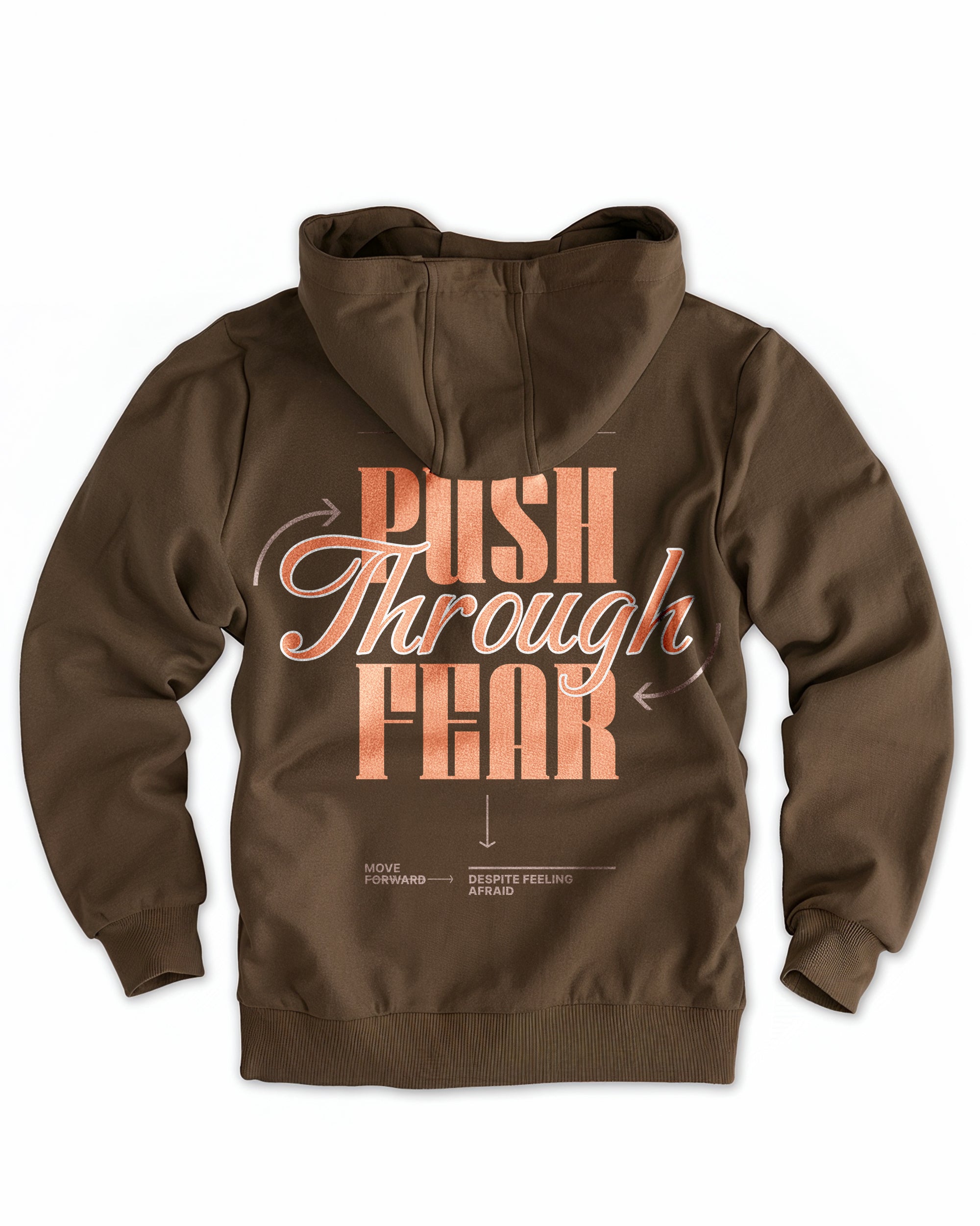 Frauen Cloud Fleece Hoodie „Push through fear“ braun