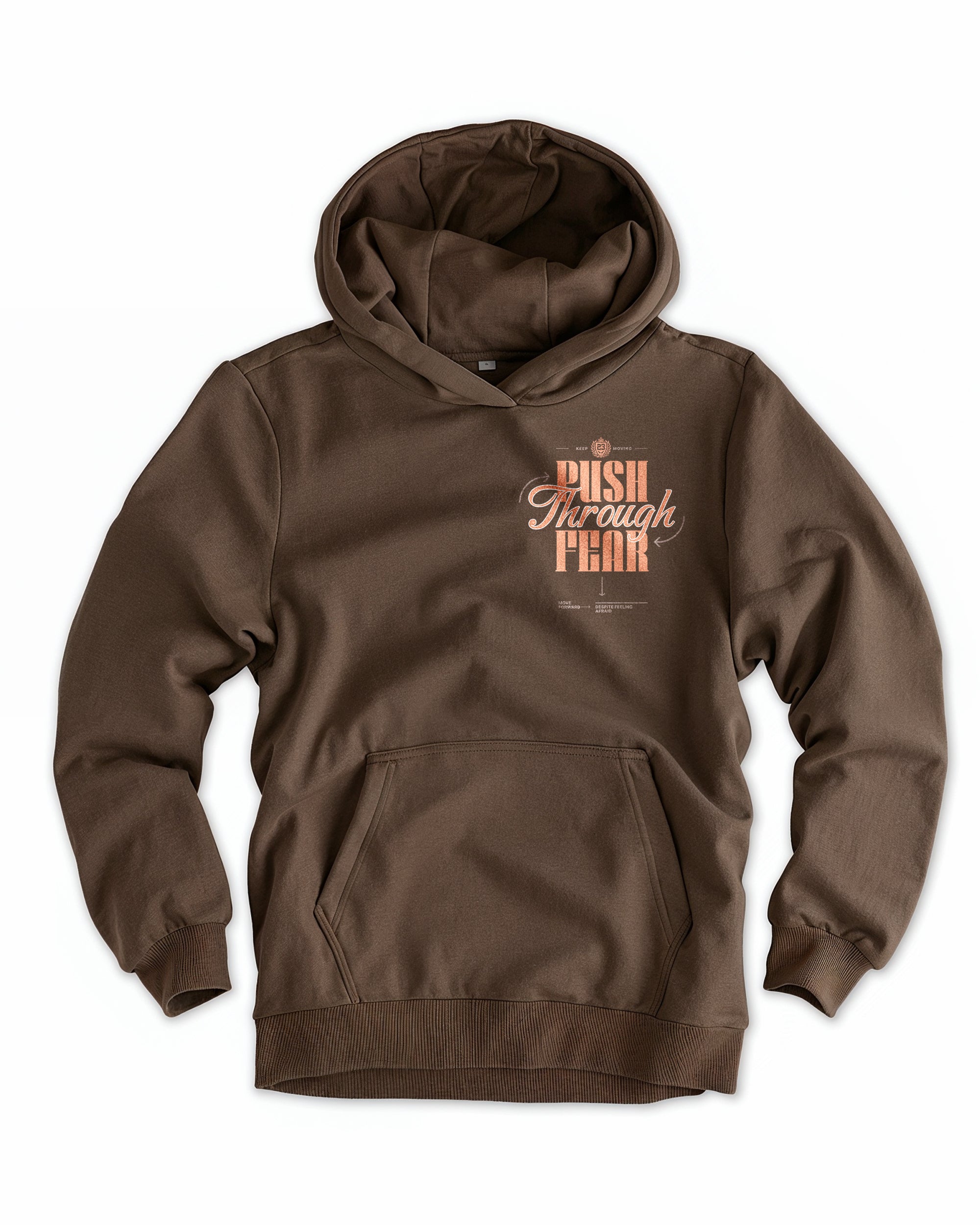 Frauen Cloud Fleece Hoodie „Push through fear“ braun