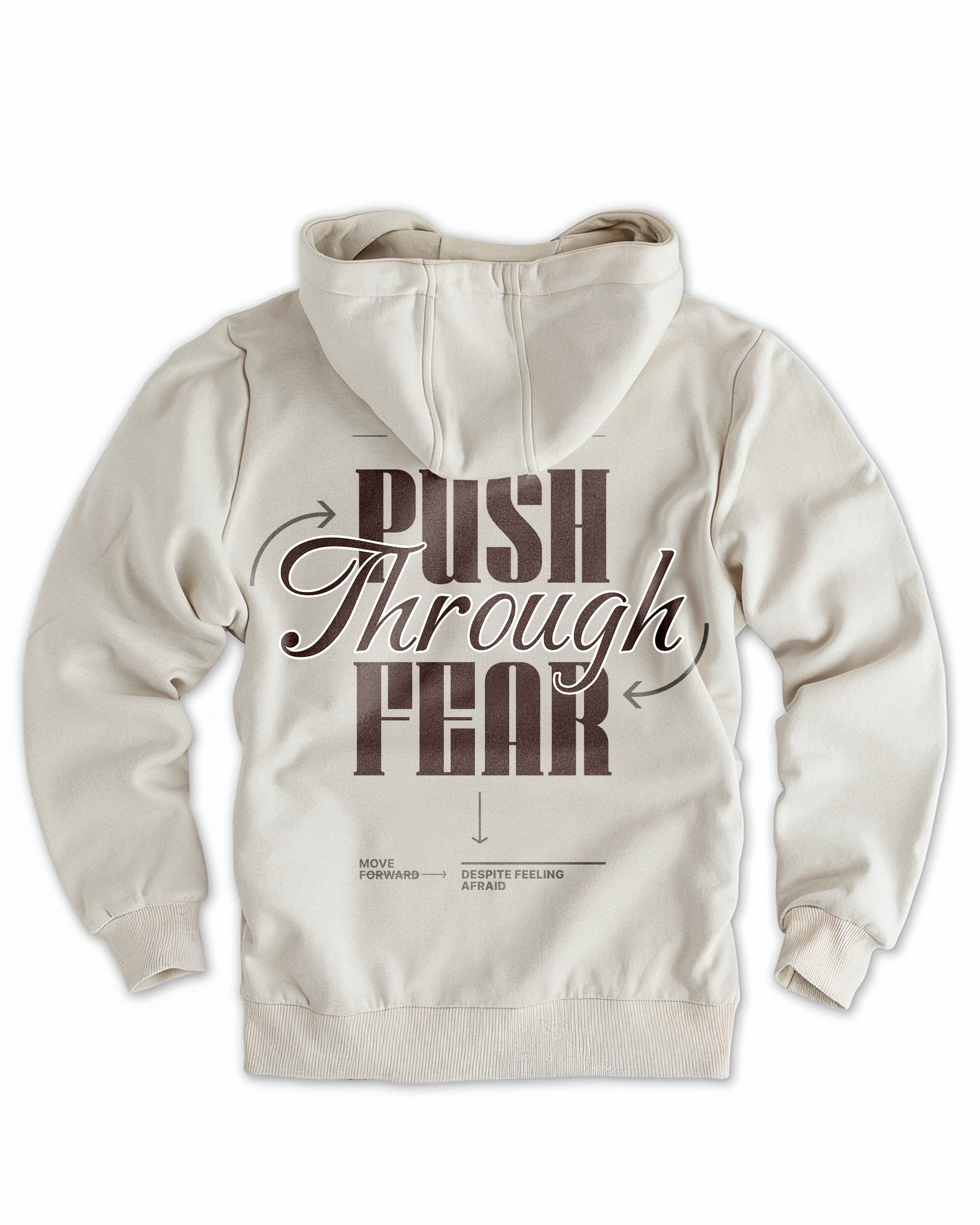 Frauen Cloud Fleece Hoodie „Push through fear“ sand