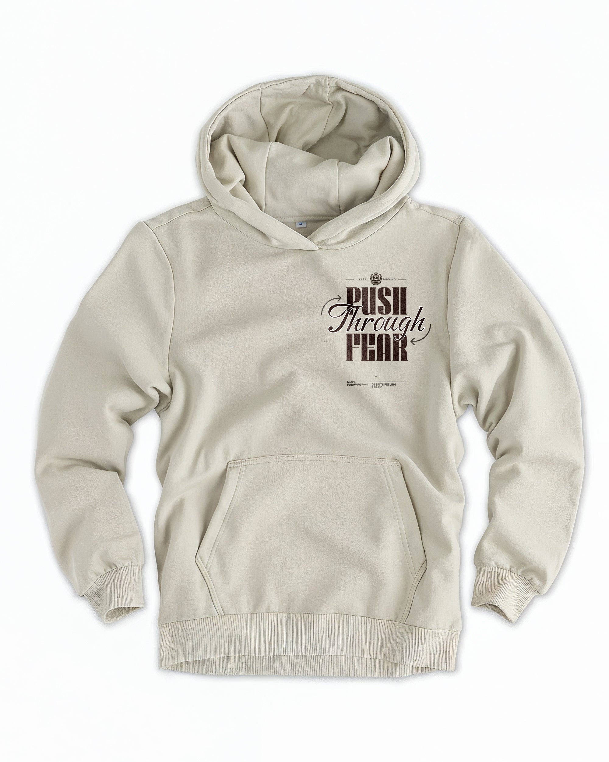 Frauen Cloud Fleece Hoodie „Push through fear“ sand