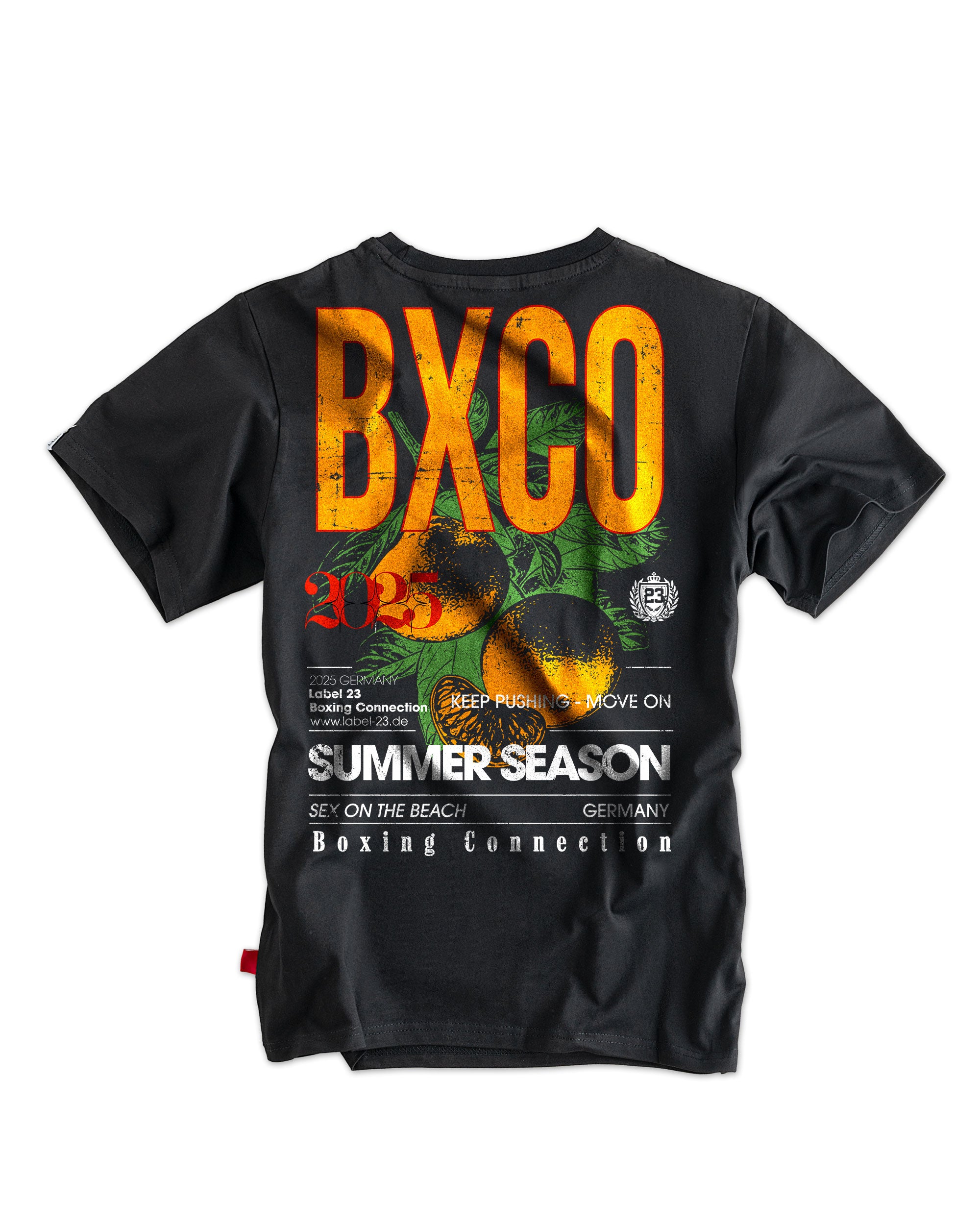 Herren T-Shirt ‚Summer Season BXCO 2025‘ von Label 23 – schwarzes Streetwear-Shirt mit Print, sportlicher Fit für Sommer, Training und Freizeit