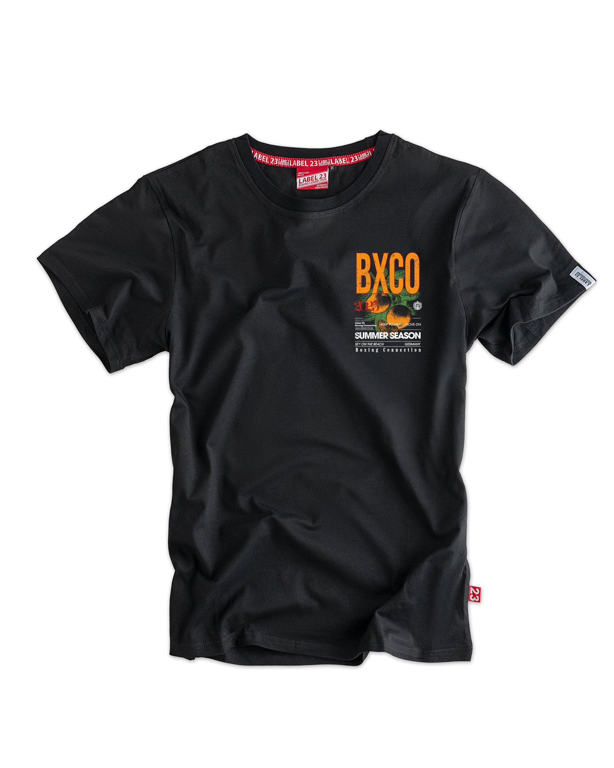Herren T-Shirt ‚Summer Season BXCO 2025‘ von Label 23 – schwarzes Streetwear-Shirt mit Print, sportlicher Fit für Sommer, Training und Freizeit