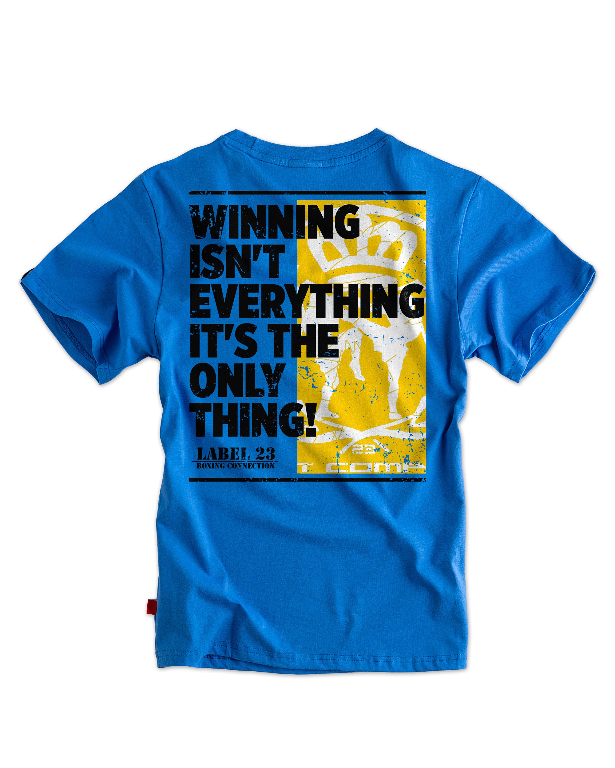 Herren T-Shirt ‚Winning‘ von Label 23 – blaues Baumwoll-Shirt mit Statement-Print im sportlichen Boxstyle für Gym und Streetwear