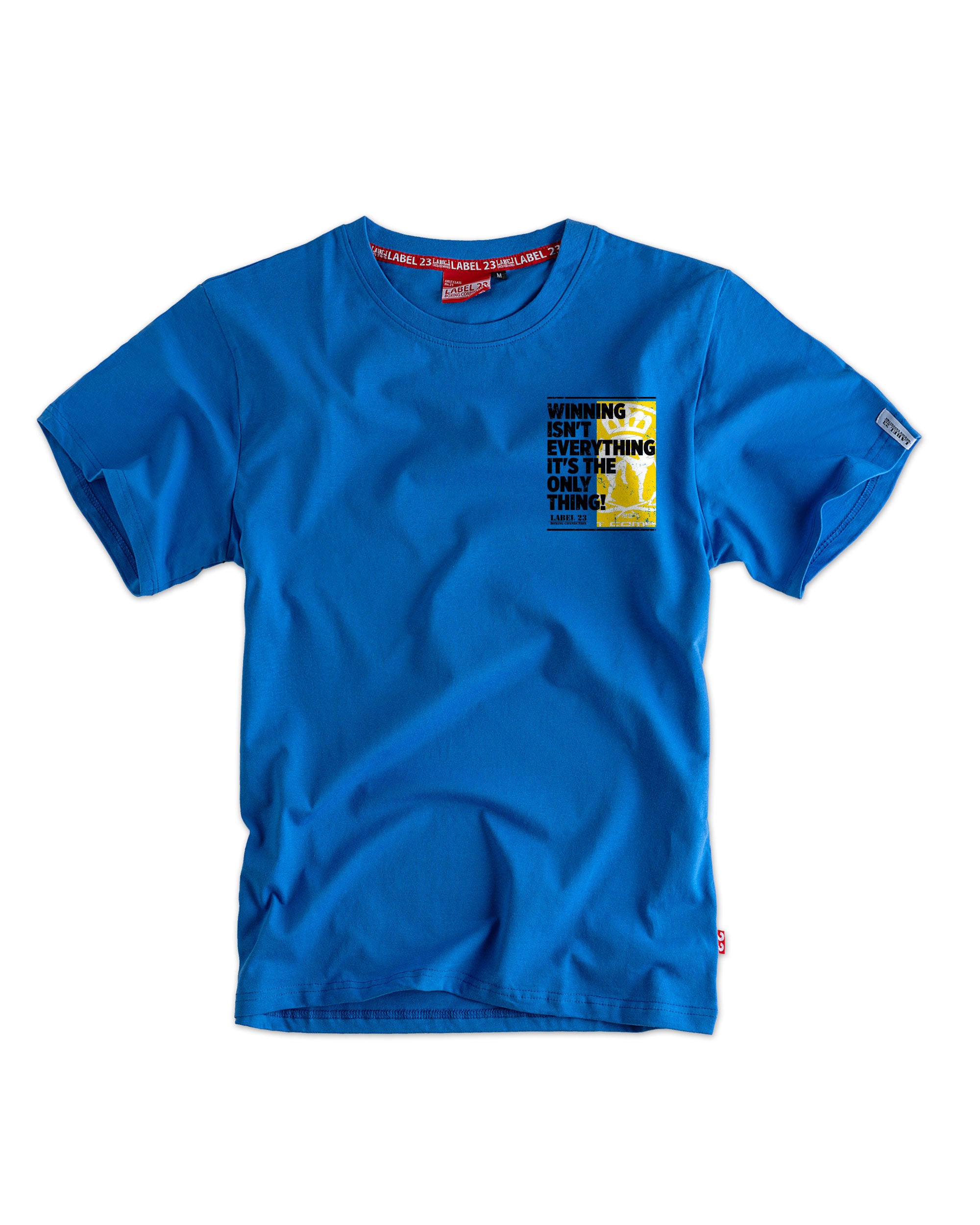 Herren T-Shirt ‚Winning‘ von Label 23 – blaues Baumwoll-Shirt mit Statement-Print im sportlichen Boxstyle für Gym und Streetwear