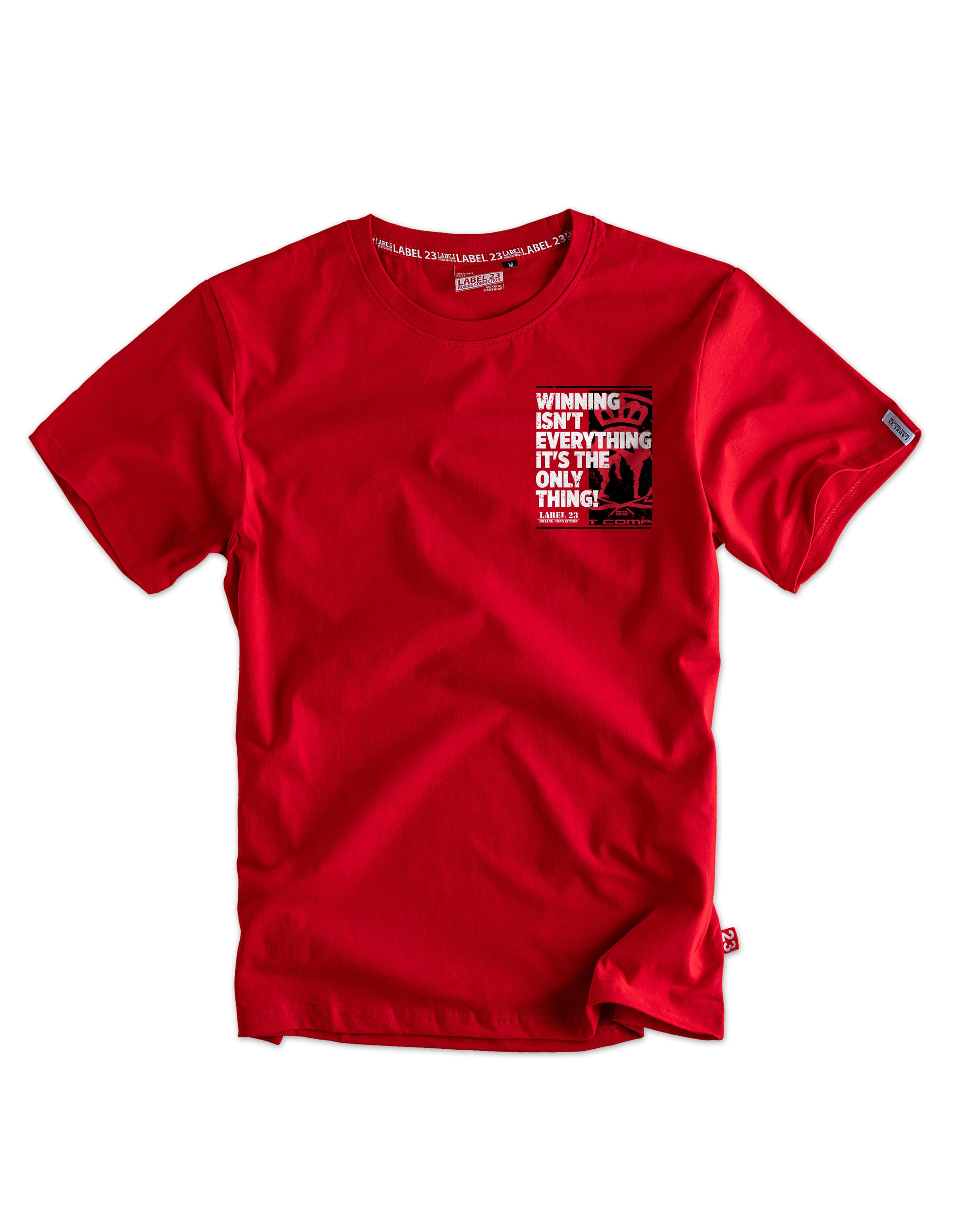 Herren T-Shirt ‚Winning‘ von Label 23 – rotes Statement-Shirt aus Baumwolle im sportlichen Boxstyle für Training und Streetwear