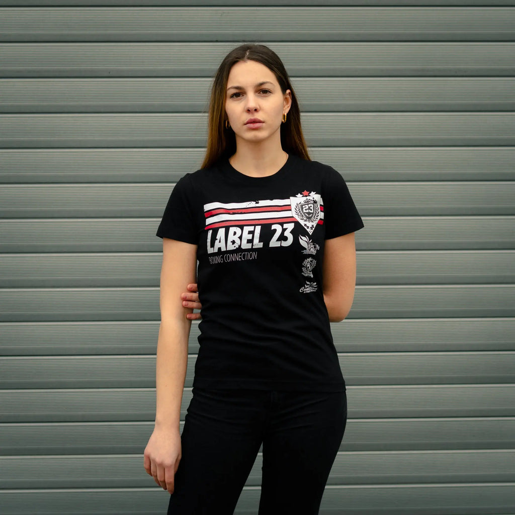 Damen T-Shirt Retro Basic schwarz Label 23